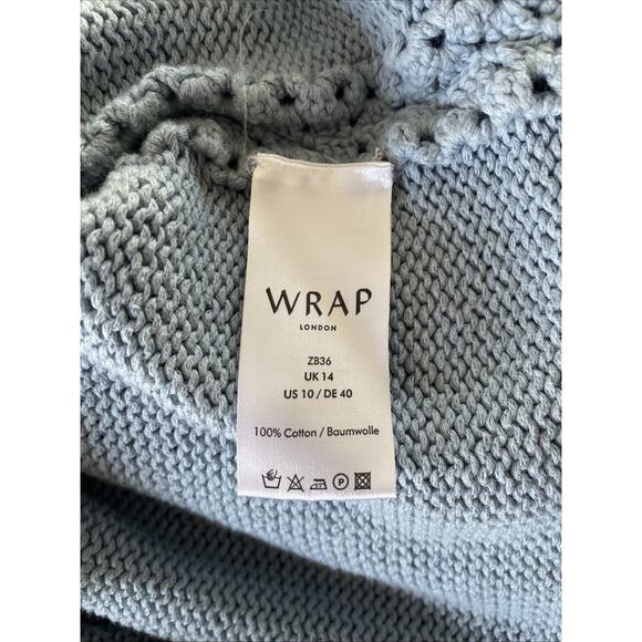 Wrap London Size M Blue Cotton Knit Short Sleeve Boxy Top T-Shirt Sweater - Picture 7 of 7